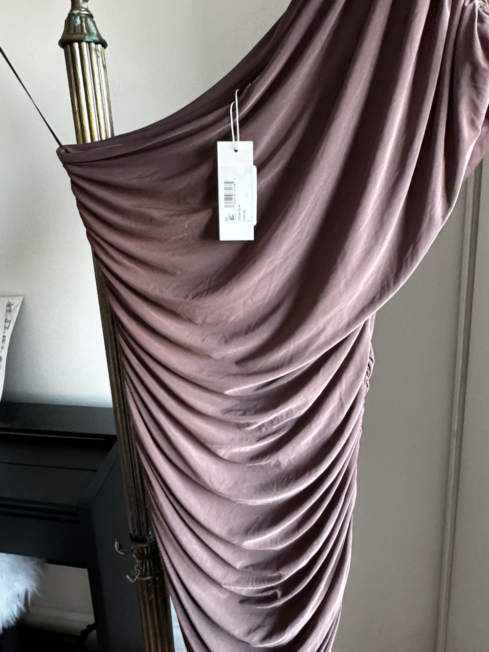 naked wardrobe Ruched One-Shoulder Dress in Mauve Taupe